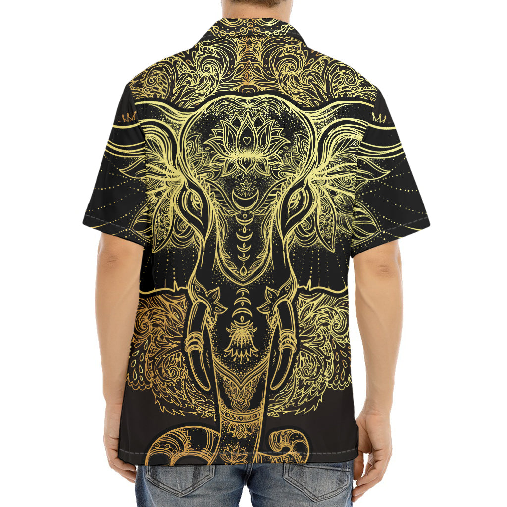 Golden Spiritual Elephant Print Aloha Shirt