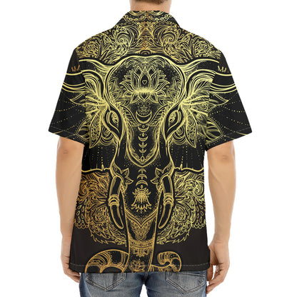 Golden Spiritual Elephant Print Aloha Shirt