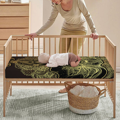 Golden Spiritual Elephant Print Baby Crib Sheet