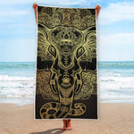 Golden Spiritual Elephant Print Beach Towel