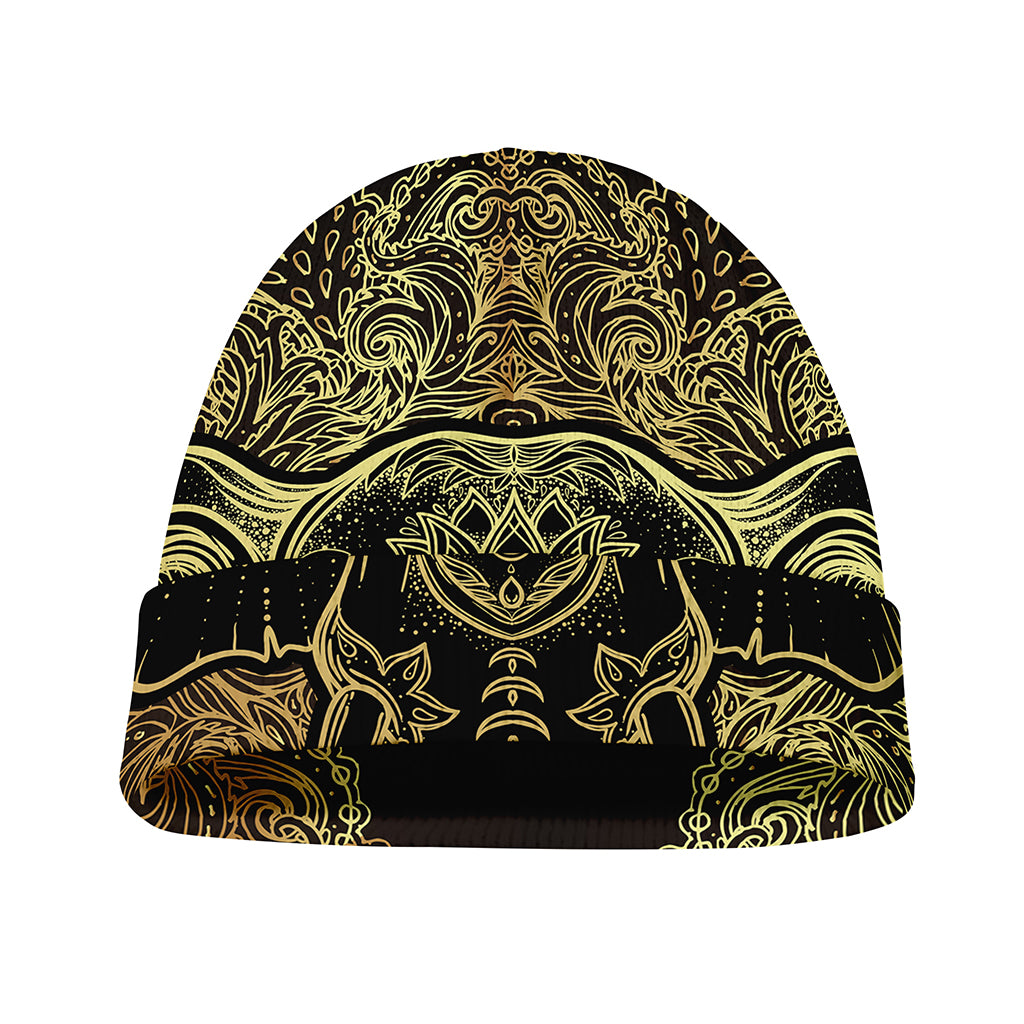 Golden Spiritual Elephant Print Beanie