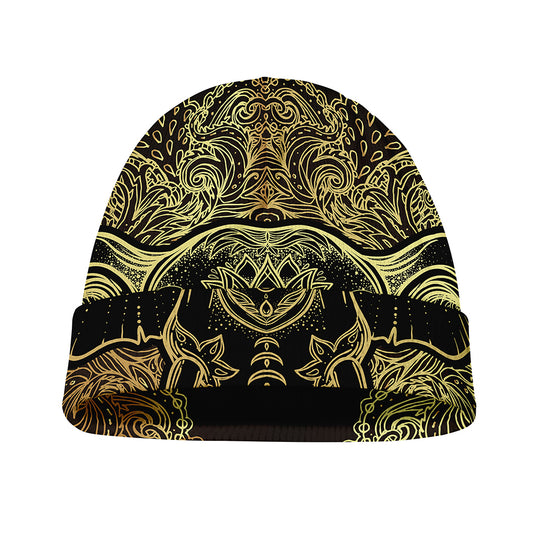 Golden Spiritual Elephant Print Beanie