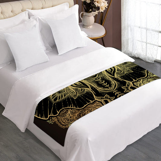 Golden Spiritual Elephant Print Bed Runner