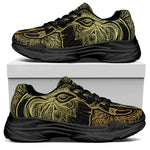 Golden Spiritual Elephant Print Black Chunky Shoes
