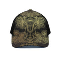 Golden Spiritual Elephant Print Black Mesh Trucker Hat