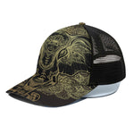 Golden Spiritual Elephant Print Black Mesh Trucker Cap