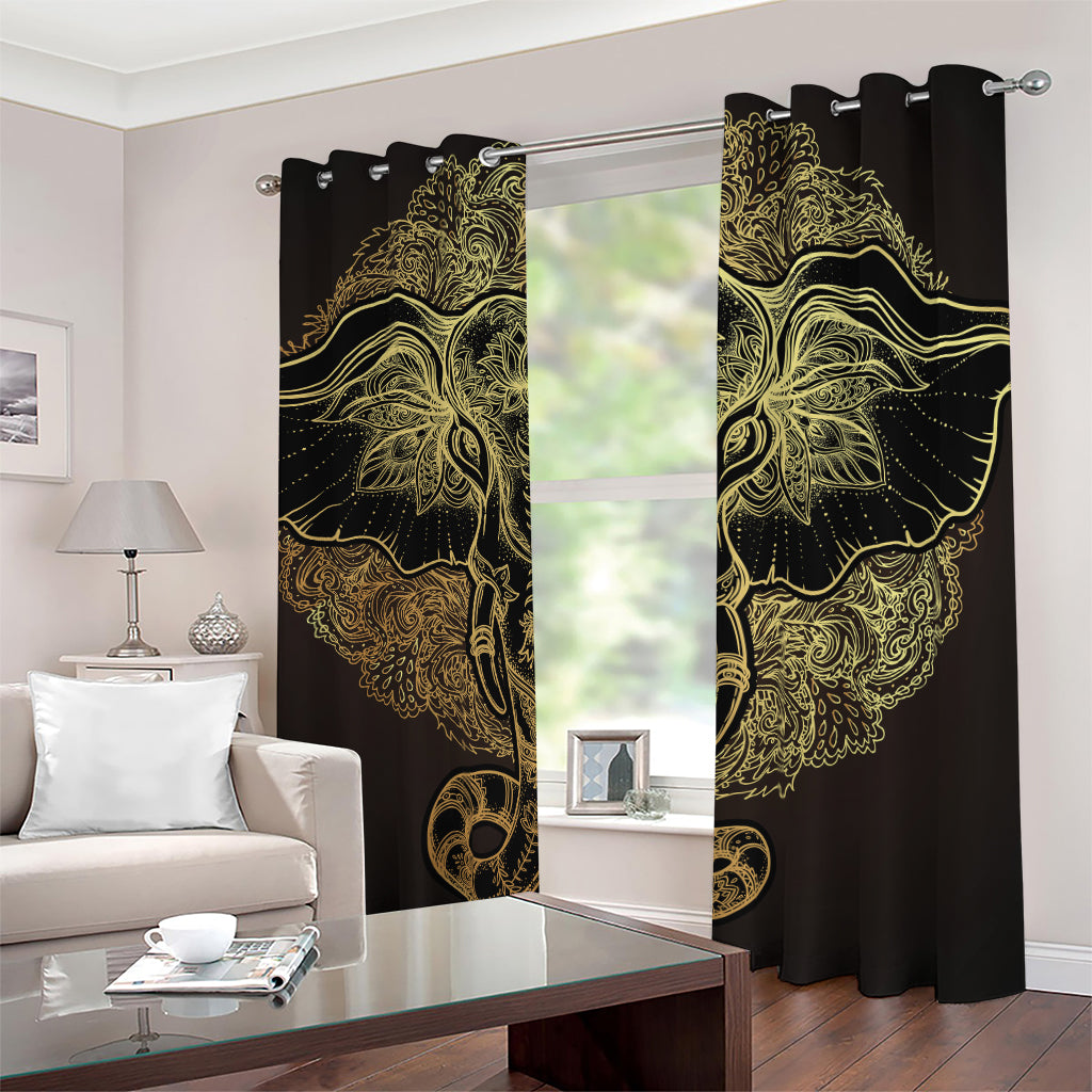 Golden Spiritual Elephant Print Blackout Grommet Curtains