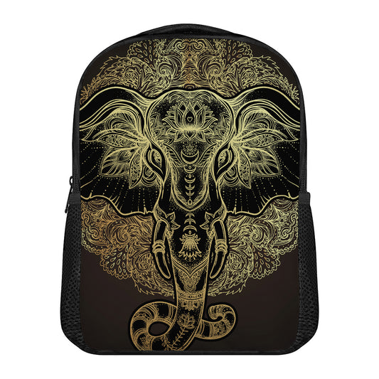 Golden Spiritual Elephant Print Casual Backpack