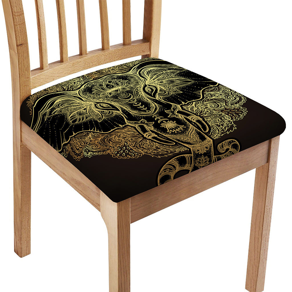 Golden Spiritual Elephant Print Chair Cushion Cover