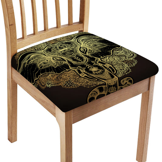 Golden Spiritual Elephant Print Chair Cushion Cover