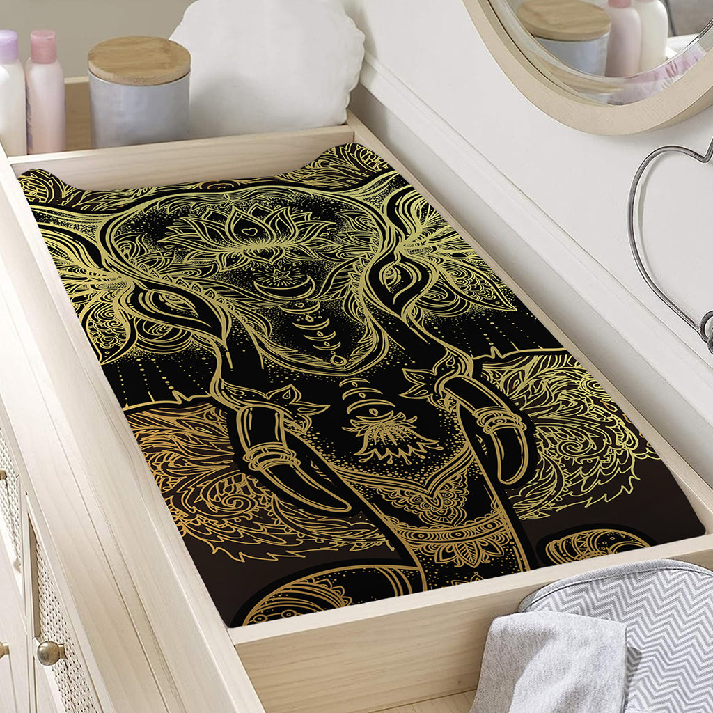 Golden Spiritual Elephant Print Changing Pad Cover