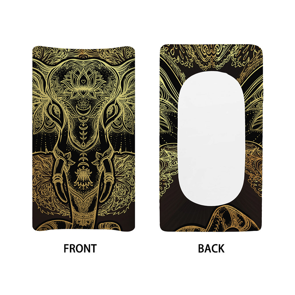 Golden Spiritual Elephant Print Changing Pad Cover