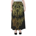 Golden Spiritual Elephant Print Chiffon Maxi Skirt