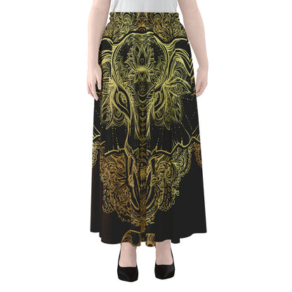 Golden Spiritual Elephant Print Chiffon Maxi Skirt