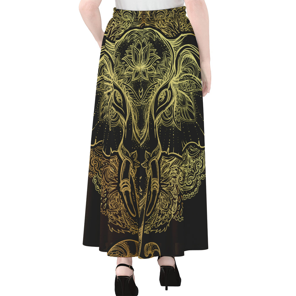 Golden Spiritual Elephant Print Chiffon Maxi Skirt