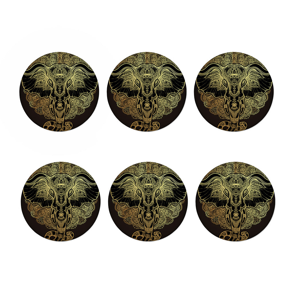 Golden Spiritual Elephant Print Coaster Set