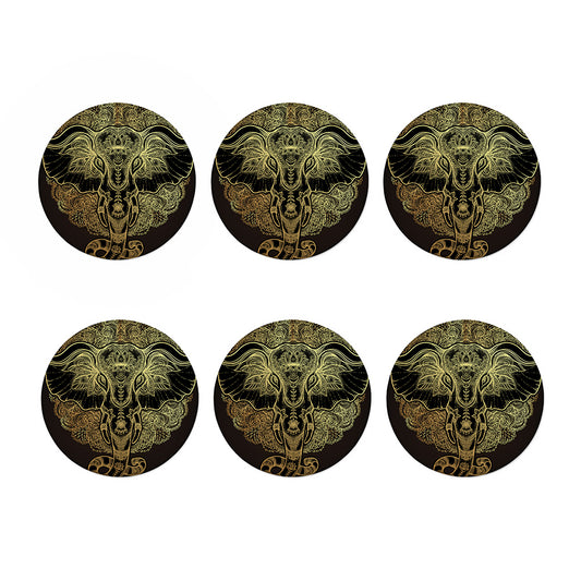 Golden Spiritual Elephant Print Coaster Set