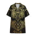 Golden Spiritual Elephant Print Cotton Hawaiian Shirt