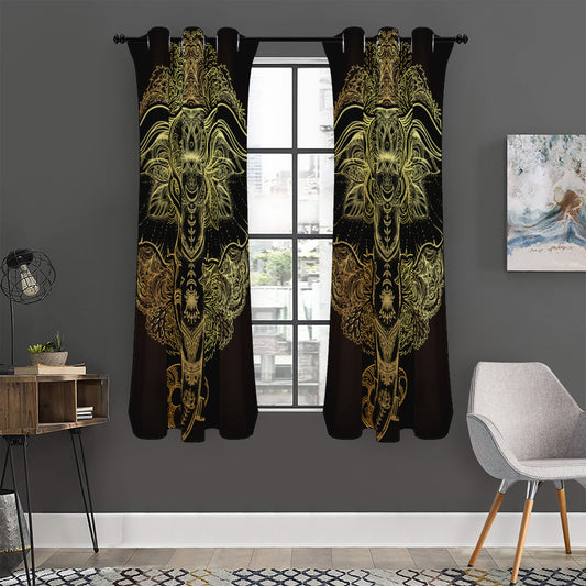 Golden Spiritual Elephant Print Curtain