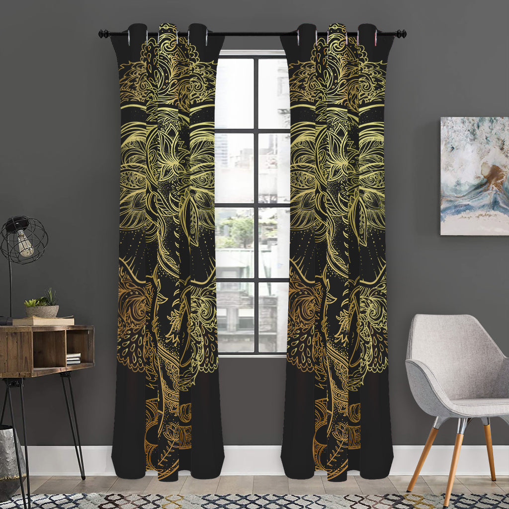 Golden Spiritual Elephant Print Curtain
