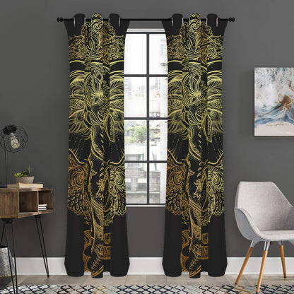 Golden Spiritual Elephant Print Curtain