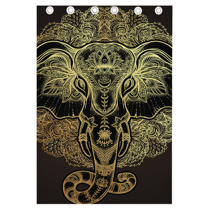 Golden Spiritual Elephant Print Curtain