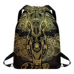 Golden Spiritual Elephant Print Drawstring Backpack