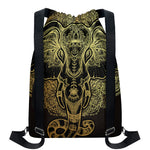 Golden Spiritual Elephant Print Drawstring Backpack