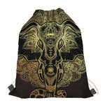 Golden Spiritual Elephant Print Drawstring Bag