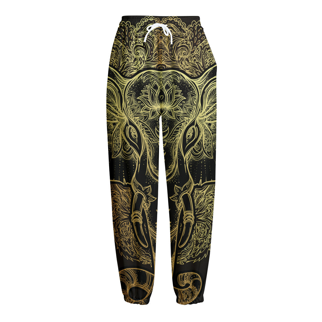 Golden Spiritual Elephant Print Fleece Lined Knit Pants
