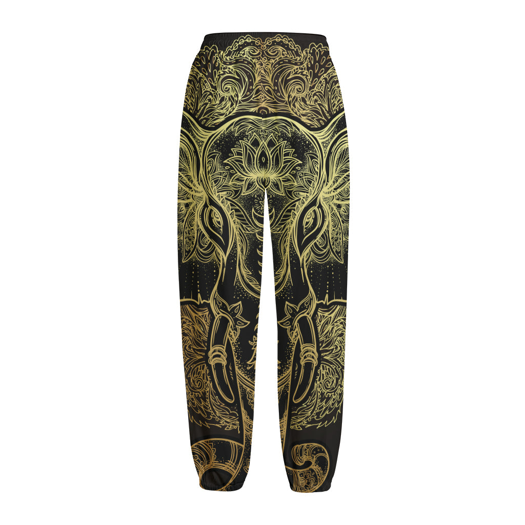 Golden Spiritual Elephant Print Fleece Lined Knit Pants