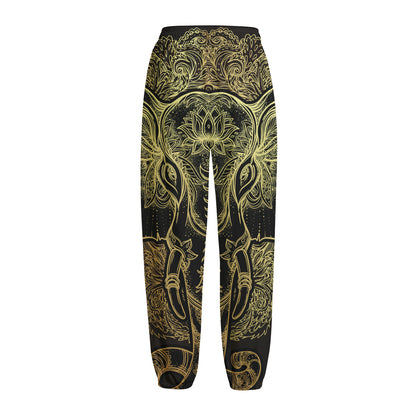 Golden Spiritual Elephant Print Fleece Lined Knit Pants