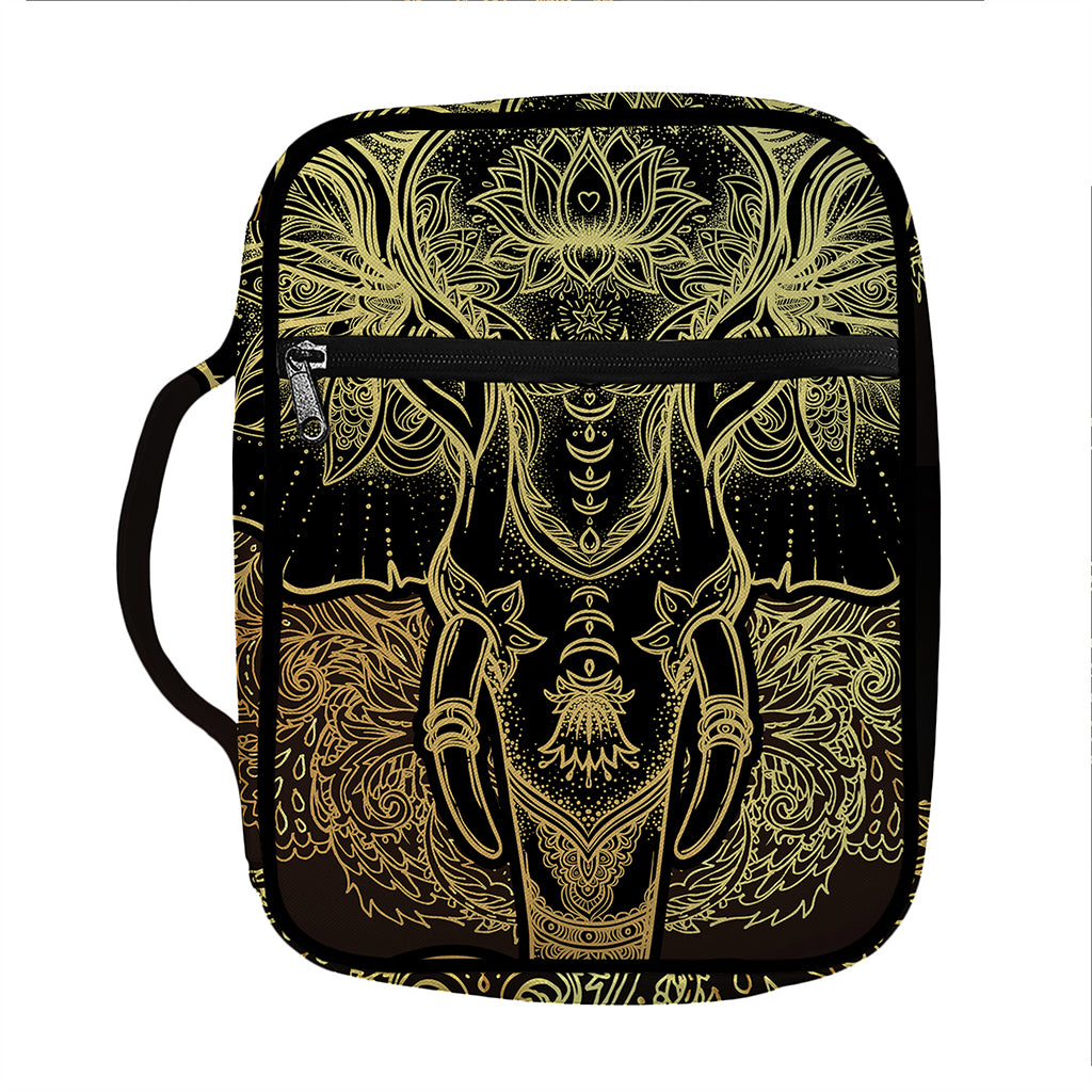 Golden Spiritual Elephant Print Front Pocket Bible Bag