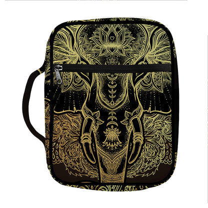 Golden Spiritual Elephant Print Front Pocket Bible Bag