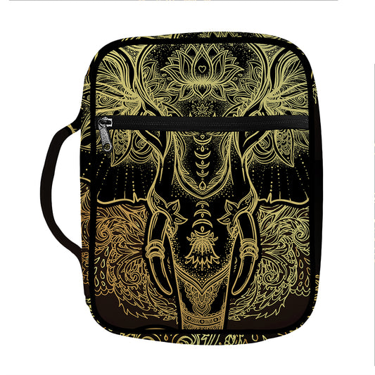 Golden Spiritual Elephant Print Front Pocket Bible Bag