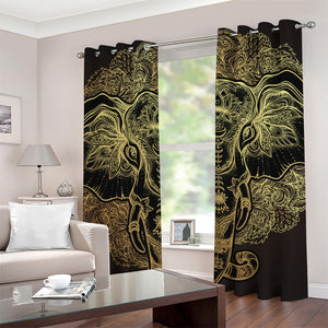 Golden Spiritual Elephant Print Grommet Curtains