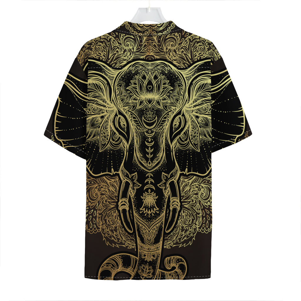 Golden Spiritual Elephant Print Hawaiian Shirt