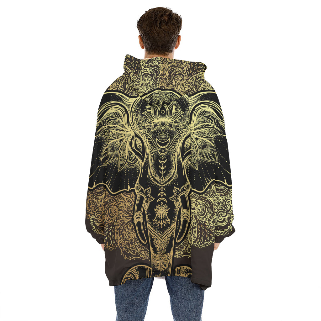 Golden Spiritual Elephant Print Hoodie Blanket