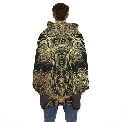 Golden Spiritual Elephant Print Hoodie Blanket