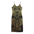 Golden Spiritual Elephant Print Jersey Midi Cami Dress