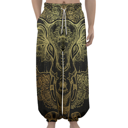 Golden Spiritual Elephant Print Lantern Pants