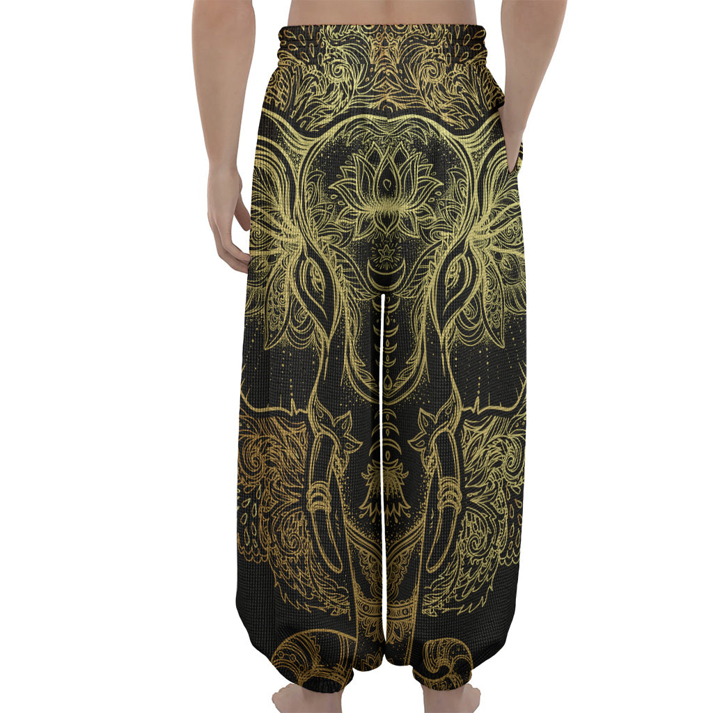 Golden Spiritual Elephant Print Lantern Pants