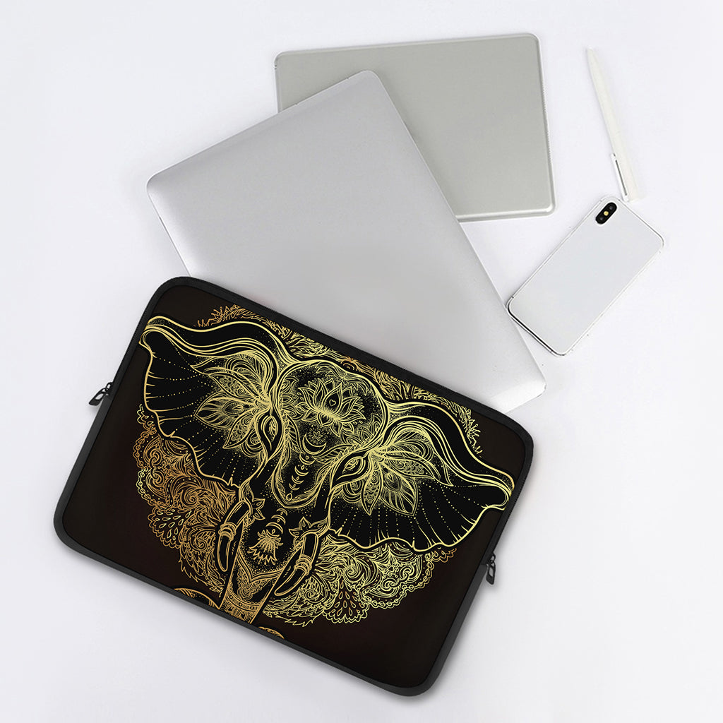 Golden Spiritual Elephant Print Laptop Sleeve