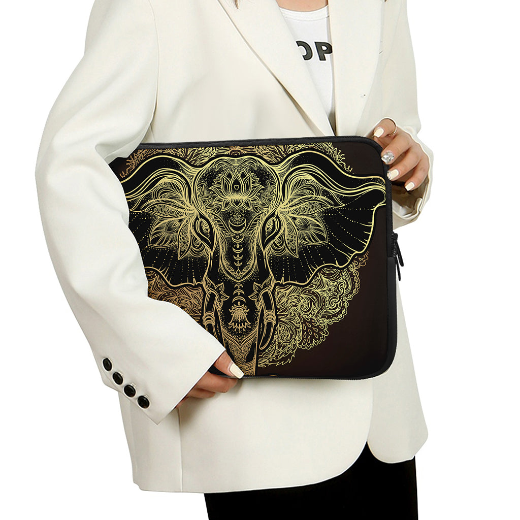 Golden Spiritual Elephant Print Laptop Sleeve