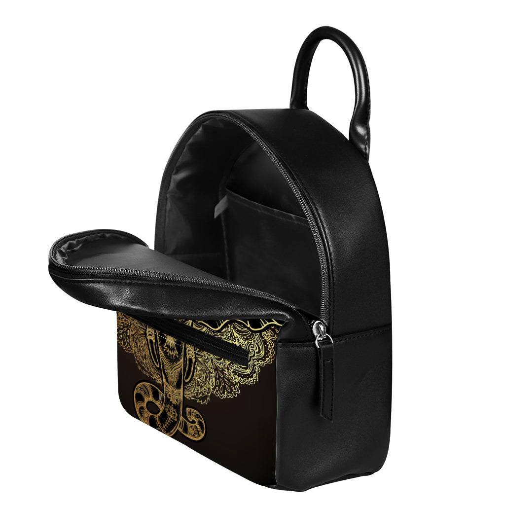 Golden Spiritual Elephant Print Leather Backpack