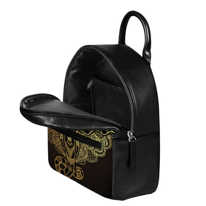 Golden Spiritual Elephant Print Leather Backpack