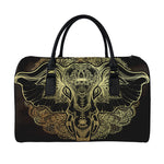 Golden Spiritual Elephant Print Leather Duffle Bag