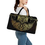 Golden Spiritual Elephant Print Leather Duffle Bag