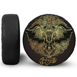 Golden Spiritual Elephant Print Leather Spare Tire Cover