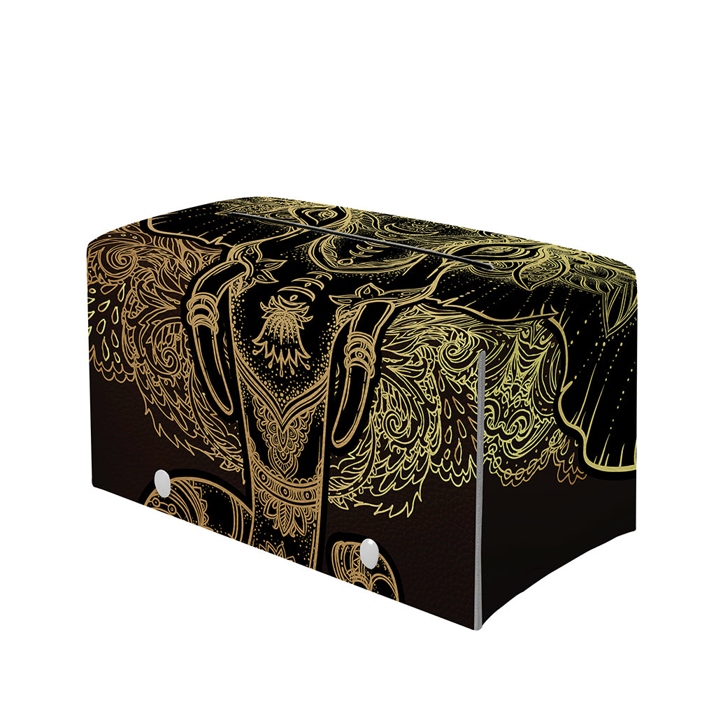 Golden Spiritual Elephant Print Leather Tissue Box Cover